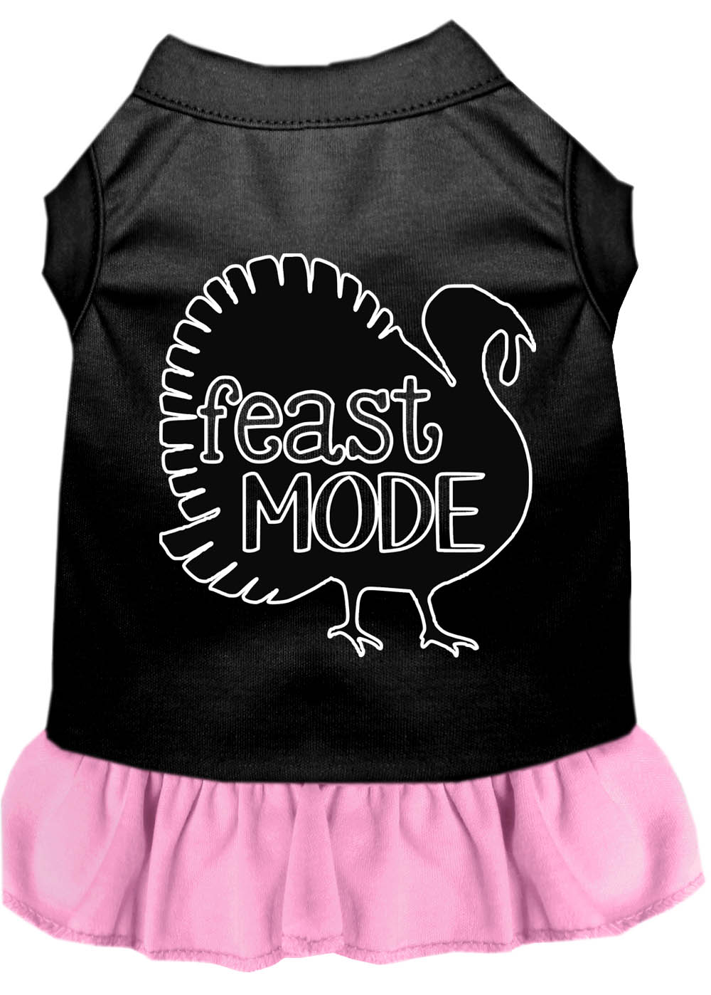 Feast Mode Screen Print Dog Dress Black with Light Pink Lg